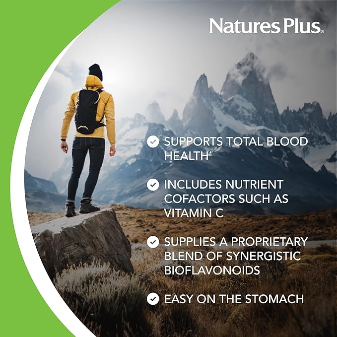 Natures Plus Hema-Plex Iron - 60 Slow-Release Mini-Tabs - 85 mg Chelated Iron - Total Blood Health - with Vitamin C & Bioflavonoids - Vegan, Gluten Free - 30 Servings
