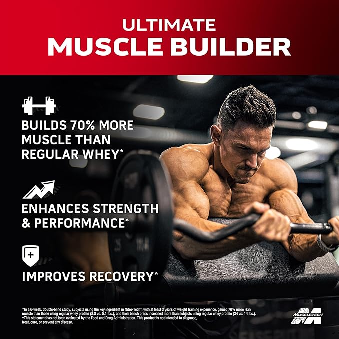 Muscletech Whey Protein Powder (Cookies & Cream, 4 Pound) - Nitro-Tech Muscle Building Formula with Whey Protein Isolate & Peptides - 30g of Protein, 3g of Creatine & 6.8g of BCAA