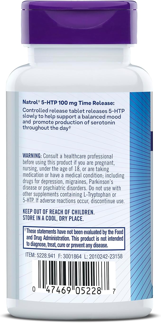 Natrol 5-HTP 100mg, Dietary Supplement Helps Support a Balanced Mood, 90 Time Release Tablets, 22-45 Day Supply