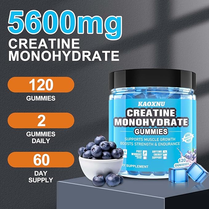 2 Pack Creatine Monohydrate Gummies 5000mg for Men & Women, 120 CT Chewable Creatine Monohydrate for Muscle Support, Energy Boost, 5g of Creatine Monohydrate per Serving - Sugar Free,Vegan