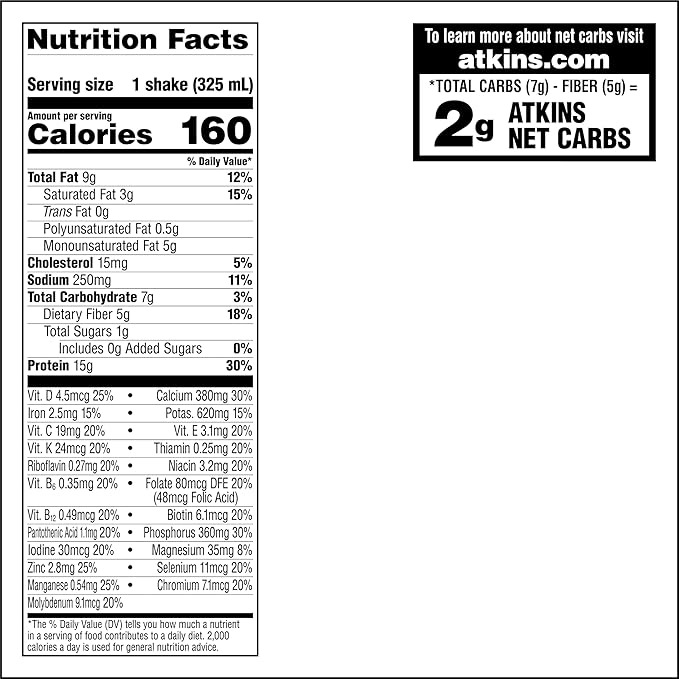 Atkins Protein Rich Shake, Chocolate Caramel Cream, 15g Protein, Low Glycemic, 2g Net Carbs, 1g Sugar, Low Carb Lifestyle, Gluten Free, 12 count