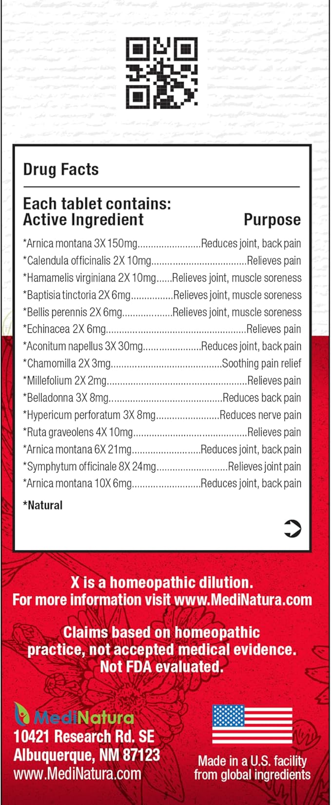 T-Relief Arnica +12 Natural Relieving Actives for Back Pain Joint Soreness Muscle Aches & Stiffness Whole Body Fast-Acting Relief for Women & Men - 100 Tablets