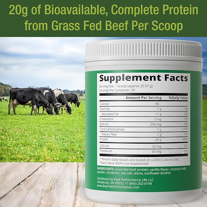 Grass Fed Beef Protein Powder - Lactose Free Great Tasting Beef Protein Isolate. Complete Animal Based Non Dairy Paleo Carnivore Protein Supplement for Prime Muscle Building. No Whey. Vanilla Flavor