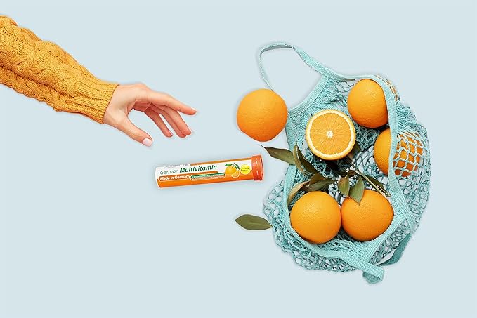 German Multvitamin 10 Vitamins - 240 Vegan Drink Effervescent Tablets - Orange Flavor - Made in Germany