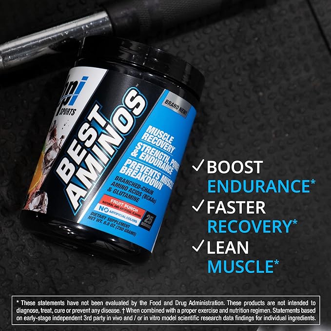 BPI Sports Best Aminos - BCAA Powder Post Workout & Glutamine Recovery Drink with Branched Chain Amino Acids for Hydration & Recovery, for Men & Women - Fruit Punch - 25 Servings (Pack of 5)