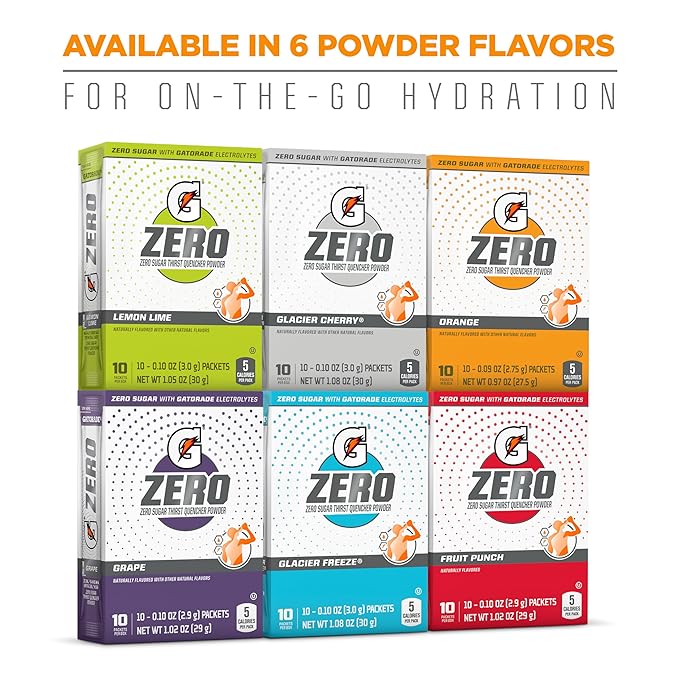 Gatorade G Zero Powder, Orange, 0.10oz Packets,(120 counts) , Pack of 12