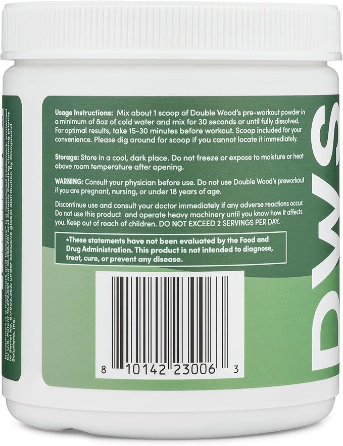 Pre Workout Powder for Men & Women (30 Servings of Caffeine, Beta Alanine, L-Citrulline, Dynamine, L-Theanine, Taurine, Theacrine, & More) Preworkout Powder with Scoop by Double Wood (Watermelon Lime)