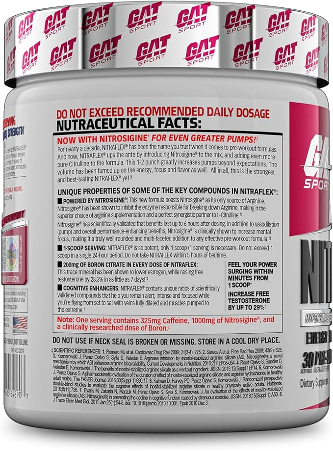GAT SPORT Nitraflex Advanced Pre-Workout Powder, Increases Blood Flow, Boosts Strength and Energy, Improves Exercise Performance, Creatine-Free (Fruit Punch, 30 Servings)
