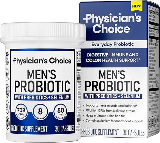 Physician's CHOICE Probiotics for Men - 70 Billion CFU - 8 Strains - w/Selenium & Organic Prebiotics - Supports Digestive Health, Microbiome, Colon, & Immune Health - Advanced Men's Probiotic - 30ct