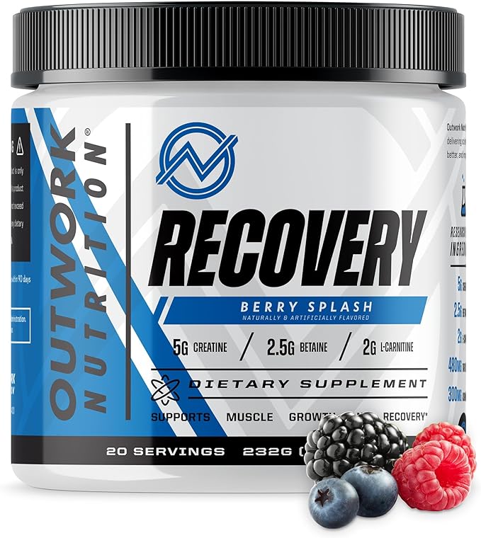 Outwork Nutrition Recovery Supplement, Post Workout Recovery Powder & Muscle Builder for Men and Women, Recharge Muscles After Gym, Backed by Science, Berry Splash, 240 Gr