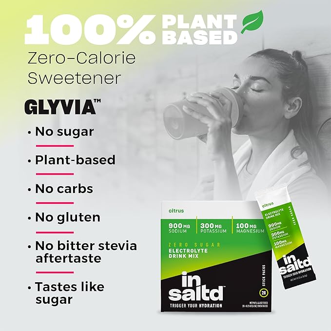 INSALTD™ Sugar Free Electrolytes Powder Packets with No Stevia Aftertaste | High-Potency Hydration Packets | Keto Electrolyte Drinks | Intermittent Fasting Drink Mix | 28 Pack (Citrus)