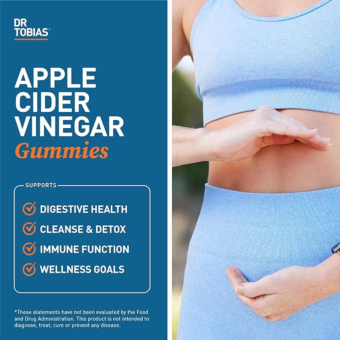 Dr. Tobias Apple Cider Vinegar Gummies, Includes 500 mg Apple Cider Vinegar with Mother, Folate, B12 & Iodine, Supports Gut Health, Cleanse & Detox, Vegan & Gluten-Free, 120 Gummies