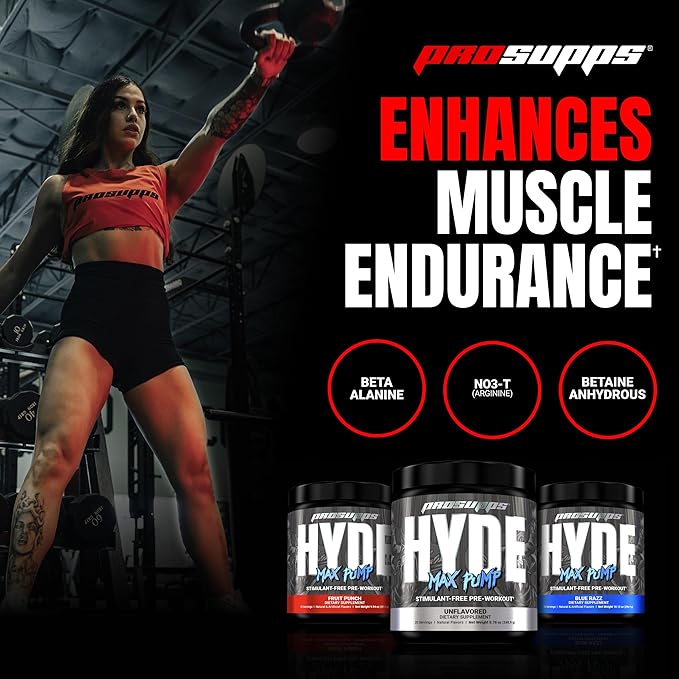PROSUPPS Hyde Max Pump Pre Workout for Men and Women - Nitric Oxide Supplement for Pump and Endurance - Stimulant Free Pre Workout to Promote Blood Flow and Muscle Strength (Fruit Punch, 20 Servings)
