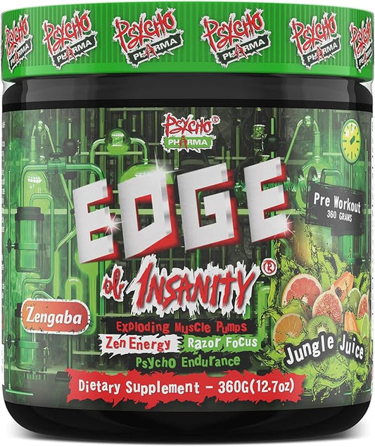 Psycho Pharma Strongest High Stim Preworkout Powder - Edge of Insanity - Most Intense Pre Workout Supplement for Pumps, Strength, Energy and Feel Good Focus. Rivals Famous PWOs of The Past