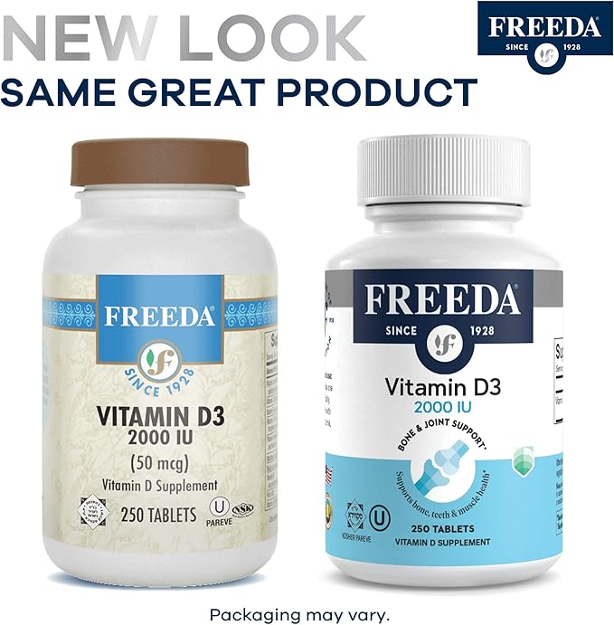 FREEDA Vitamin D3-3000 IU - Pure High Potency Kosher Supplement Tablets - Bone and Muscle Health, Calcium Absorption, Immune Support for Men and Women* - 250 Count