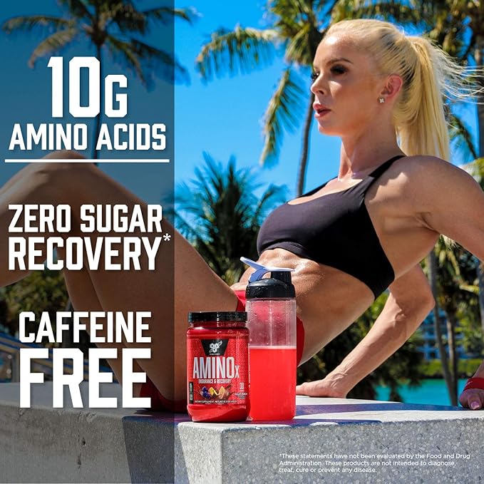 BSN Amino X Muscle Recovery & Endurance Powder with BCAAs, Intra Workout Support, 10 Grams of Amino Acids, Keto Friendly, Caffeine Free, Flavor: Blue Raz, 30 Servings (Packaging May Vary)