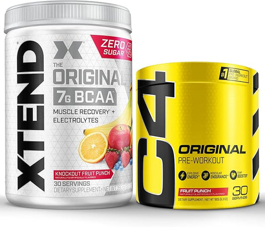 Cellucor Pre Workout & BCAA Bundle, C4 Original Pre Workout Powder, Fruit Punch, 30 Servings + XTEND BCAA Powder, Knockout Fruit Punch, 30 Servings
