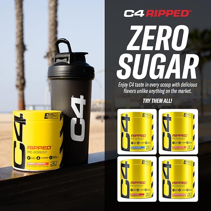 Cellucor C4 Ripped Pre Workout Powder for Energy | Beta Alanine, Sugar Free Energy Supplement Preworkout for Men & Women - 150mg Caffeine + Creatine-Free, Raspberry Lemonade 30 Servings