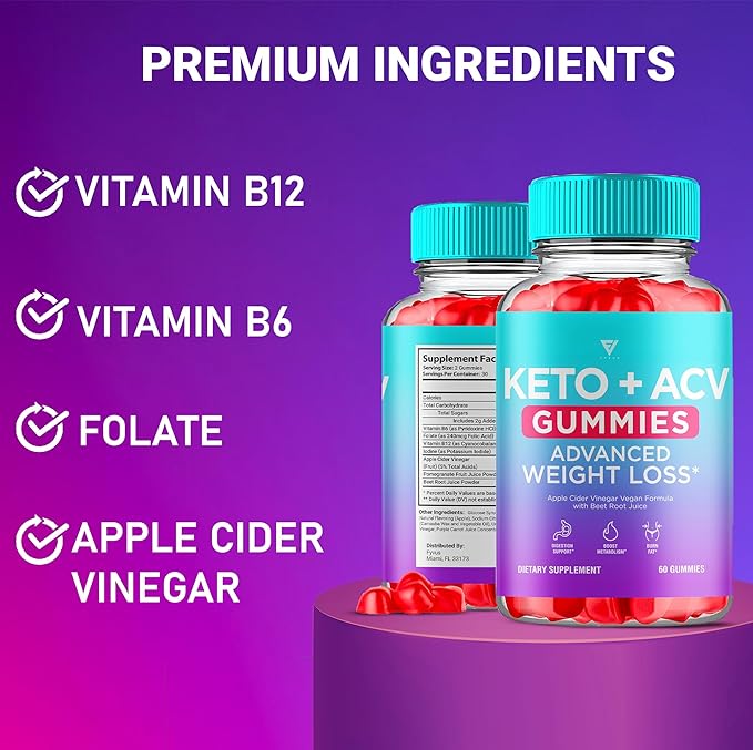 Keto ACV Gummies Advanced Weight Loss Belly Fat Burners Product Works Fast, ACV Keto Gummy Detox Cleanse Diet Apple Cider Vinegar Metabolism(60 Count)