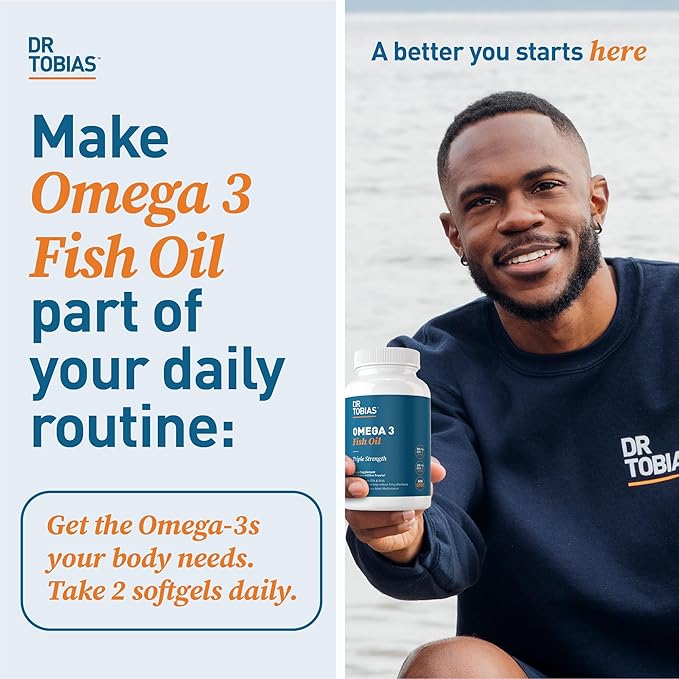 Dr. Tobias Omega 3 Fish Oil, 2000mg Triple Strength Omega 3 Supplement with 800mg EPA 600mg DHA Per Serving, Fish Oil Omega 3 Supplements for Heart, Brain & Immune Support, 90 Softgels, 45 Servings