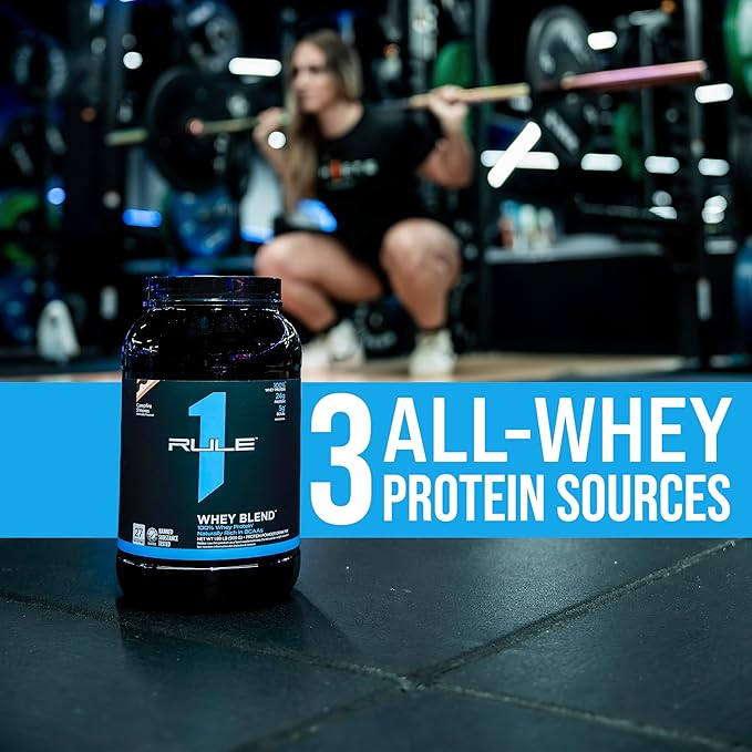 Rule One Proteins, R1 Whey Blend - 24g Fast-Acting Whey Protein Concentrates, Isolates, and Hydrolysates Per Serving, with Naturally Occurring EAAs and BCAAs (2 Pounds*, Strawberry Banana)