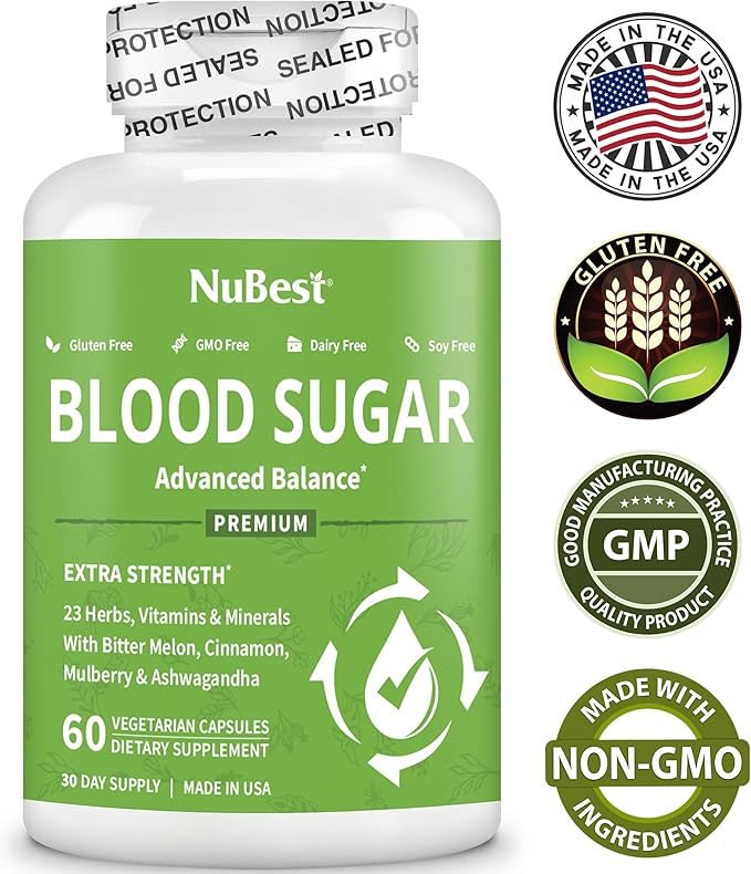NuBest Blood Sugar - Support Healthy Blood Sugar with Premium Formula Bitter Melon, Ashwagandha, Cinnamon, Chromium, Magnesium, Vitamins, Alpha Lipoic Acid, Cayenne Pepper - Pack 1