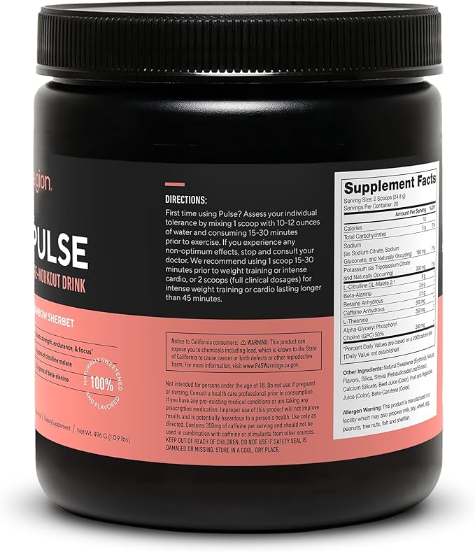 LEGION - All Natural Nitric Oxide Preworkout Drink to Boost Energy, Creatine Free, Naturally Sweetened, Beta Alanine, Citrulline, Alpha GPC (Rainbow Sherbet)