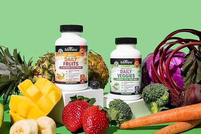 Daily Fruits and Vegetables Supplement for Adults - Super Fruits and Veggies Capsules for Enhanced Energy Gut Health Immune Support & Overall Wellness with 47 Whole Food Fruits and Veggies (1 Month)