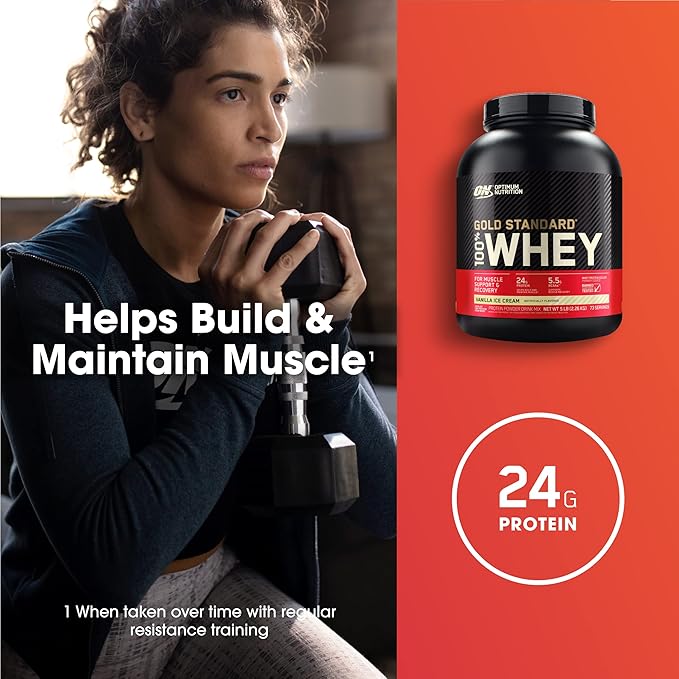 Optimum Nutrition Gold Standard 100% Whey Protein Powder, Vanilla Ice Creme, 5 Pound (Packaging May Vary)