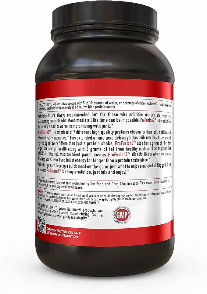 Driven Pro Fusion 7 Meal Replacement Powder - Men & Women, 3 lbs - 24g Protein Per Serving, Digestive Enzymes & MCT Oil - Gluten-Free - On-The-Go Energy & Supports Muscle Mass - Banana Milkshake