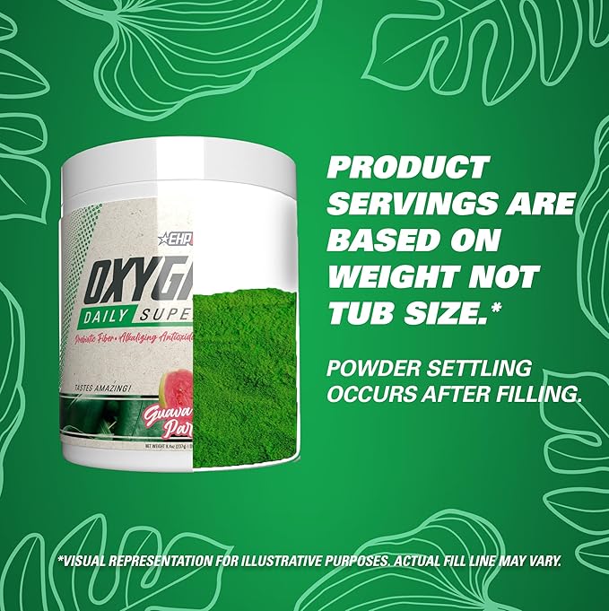 EHP Labs OxyGreens Super Greens Powder - Spirulina & Chlorella Superfood, Green Juice Powder & Greens Supplements with Prebiotic Fibre, Antioxidants & Immunity Support, 30 Serves (Guava Paradise)