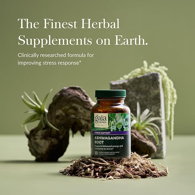 Gaia Herbs, Ashwagandha Root Vegan Liquid Phyto Capsules - Stress Relief, Immune Support Supplement, Balanced Energy Levels and Mood , 120 Ct (Pack of 1)