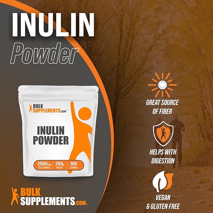 BulkSupplements.com Inulin Powder - Inulin Supplement, Soluble Fiber Powder - Vegan & Gluten Free, Inulin Fiber - 2500mg per Serving, 250g (8.8 oz) (Pack of 1)