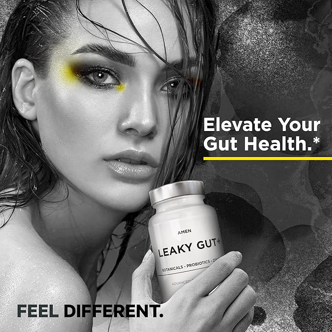 Amen Leaky Gut Supplement - Advanced Formula with Bioavailable L Glutamine, Zinc, Turmeric, DGL Licorice Root - Marshmallow Root - Probiotics & Fermented Prebiotics - Vegan, Non-GMO - 90 Capsules