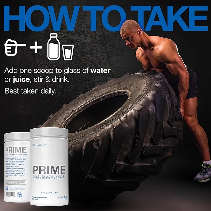 DRINK HRW Prime Men's Health Supplement - Enhance Muscle, Strength, Vitality - Scientifically Validated, Premium Ingredients - Boost Energy, Endurance with Creatine+ GAA - Peach Mango (30 Servings)