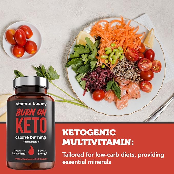 Vitamin Bounty Burn On Keto Multivitamin – Keto-Specific Nutritional Support with Magnesium, Potassium, and MCT for Energy, Cramp Relief, and Nutrient Optimization - 60 Capsules
