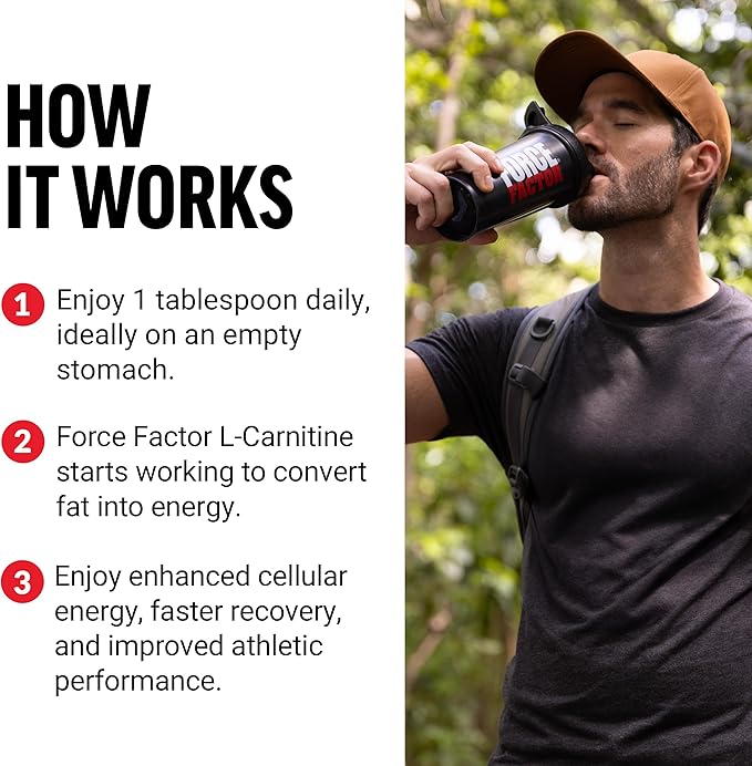 Force Factor L Carnitine Supplement, Liquid L-Carnitine 3000 mg to Help Turn Fat Into Energy, Support Muscle Recovery, and Boost Cellular Energy, Maximum Strength, Non-GMO, Berry Flavor, 16 Oz.