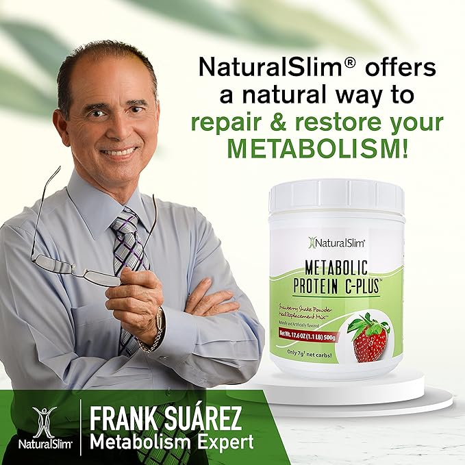 NaturalSlim Strawberry Metabolic C-Plus Meal Replacement Protein Powder - Low Carb Protein Shake with Immune Support Fortified with Vitamin C, Zinc & Amino Acid - 10 Servings 17.6 oz