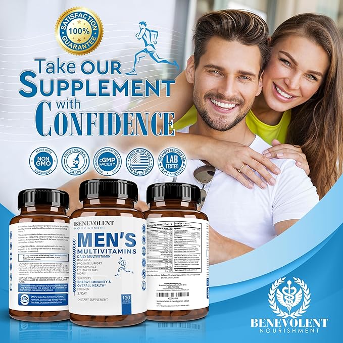 Multivitamin for Men - Supports Energy & Overall Health - Essential Daily Vitamins for Men, Biotin, Magnesium, Zinc & Antioxidant for Immune Health - Non-GMO Men Multivitamin Supplement, 120 Caps