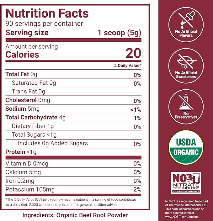 Force Factor Total Beets Organic Beetroot Powder Superfood to Boost Daily Nutrition, USDA Organic, Vegan, Gluten-Free, and Non-GMO Beet Supplement, Unflavored, 90 Servings