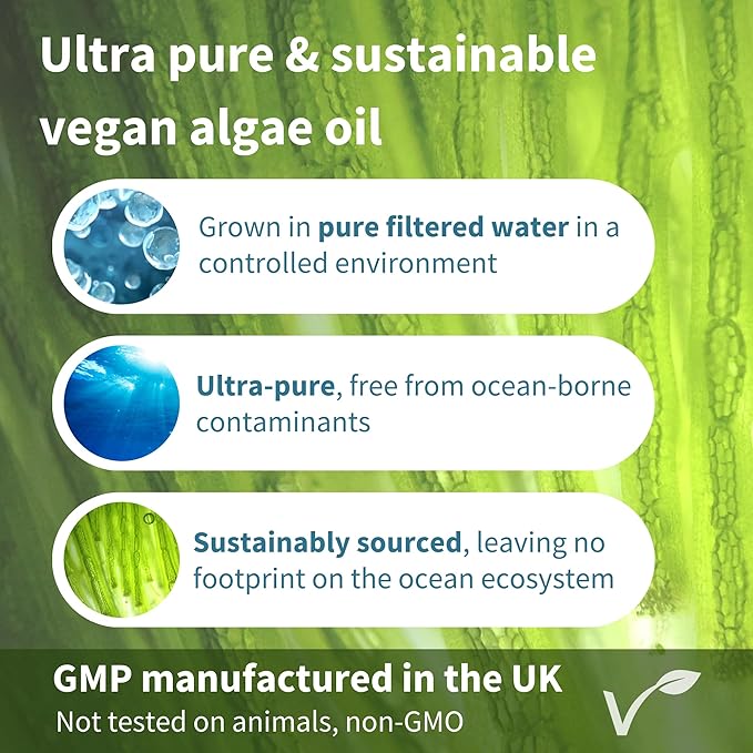 Vegan Omega-3 Natural Triglyceride Algae Oil, DHA & EPA Fatty Acid Supplement, 180 Small Softgels with Astaxanthin, Easy-to-Swallow, Pure & Sustainable, 90 Servings, by Igennus