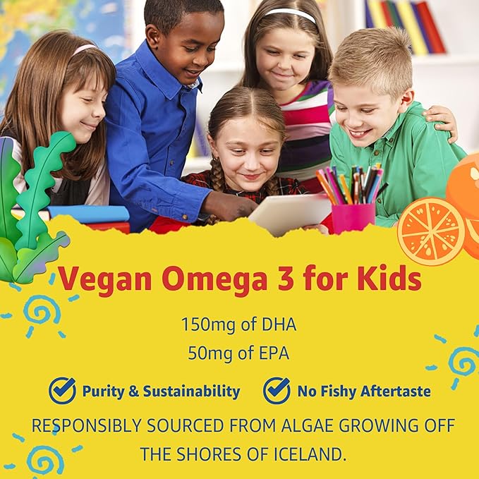 Kids Multivitamin Gummies with Iron, Vegan Omega 3 (EPA/DHA), Probiotics, Kids Vitamin A, C, D, E & Zinc for Immune Support, Multivitamin for Kids 4+, Sugar Free, Gluten Free, Fruit Flavor, 120 Counts