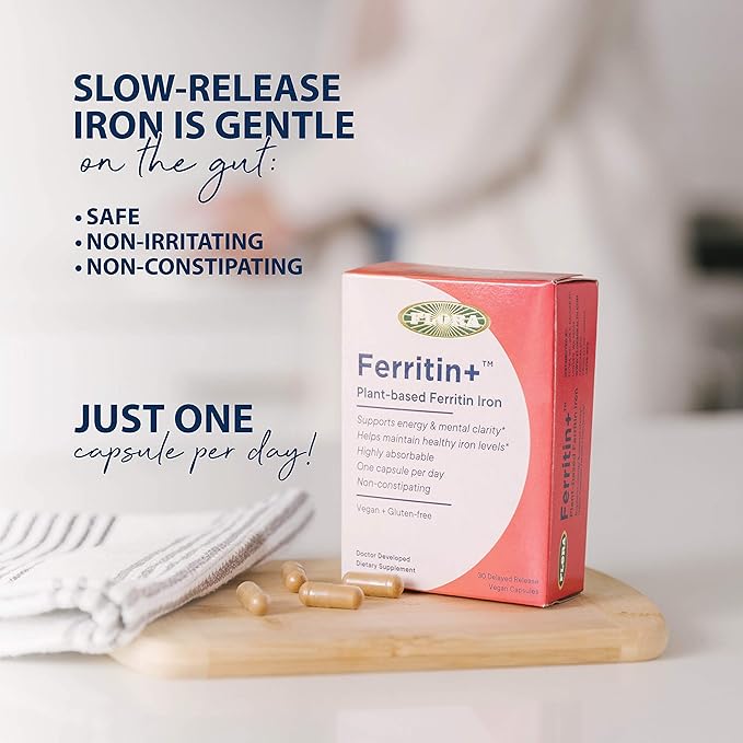 Flora- Iron Ferritin+ Plant-Based Supplement for Women - Non-Constipating, Highly Absorbable - Supports Vitality & Wellness - Vegan Iron Supplement from Flora Health - 30 Capsules - Delayed Release