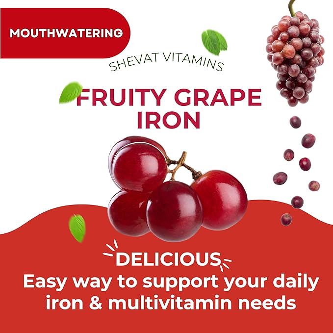Family Iron Gummies for Women, Men & Kids– Chewable Iron Supplements for Women Anemia & Men – Kids Iron Gummies with Iron Vitamins for Women – Vegan,Gluten-Free(Grape Flavor) Immune Support – USA Made