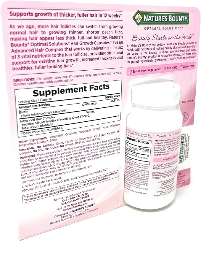 Nature's Bounty Hair Growth Supplement, 1 Per Day, Clinically Shown to Support Thicker, Fuller Hair, with Biotin, Silicon & Arginine, 90 Capsules