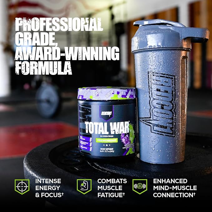 REDCON1 Total War Pre Workout Powder - Endurance, Alertness, Pump Boosting Citrulline Malate & Beta Alanine - Fast Acting, Caffeinated Preworkout for Men & Women (Blue Lemonade, 15 Servings)