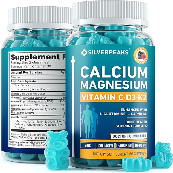 Calcium Magnesium Gummies – Bone & Immune Support for Women & Men with Vitamin D3, K2, Zinc & Collagen – Natural Multi-Vitamin Supplement for Strong Bones & Overall Wellness – 60 Chews
