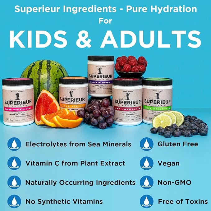 Superieur Electrolyte Powder Packets - Vegan Electrolyte Hydration Powder w/Sea Minerals - Keto Friendly, Non-GMO, Zero Sugar Electrolyte Supplement-Healthy Sports Drink -Lime Blueberry (14 Packets)