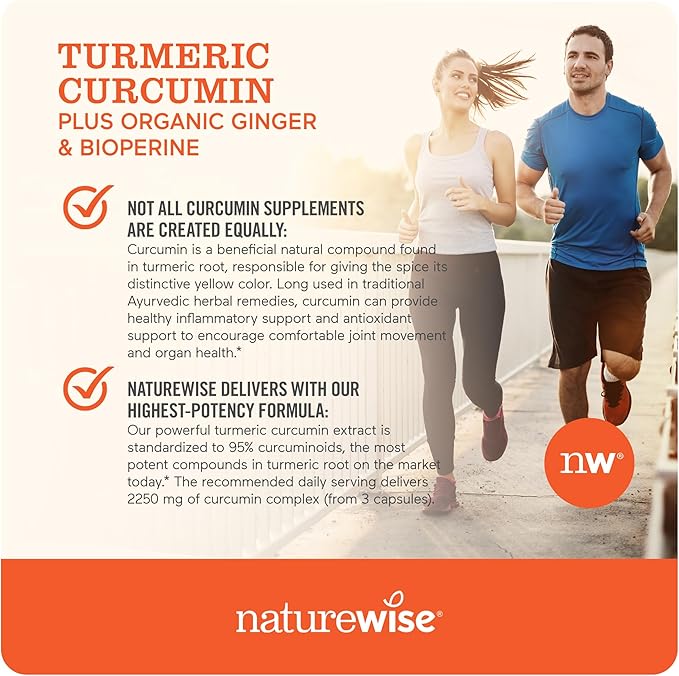 NatureWise Curcumin Turmeric 2250mg | 95% Curcuminoids & BioPerine Black Pepper Extract | Advanced Absorption for Joint Support [2 Month Supply - 180 Count]