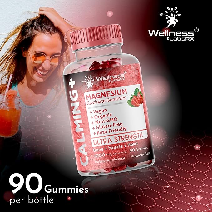 Magnesium Glycinate Gummies - 1000 mg - Magnesium Supplement to Support Relaxation, Stress Relief, Heart Health - Chewable Magnesium Gummies for Adults - Strawberry Flavor
